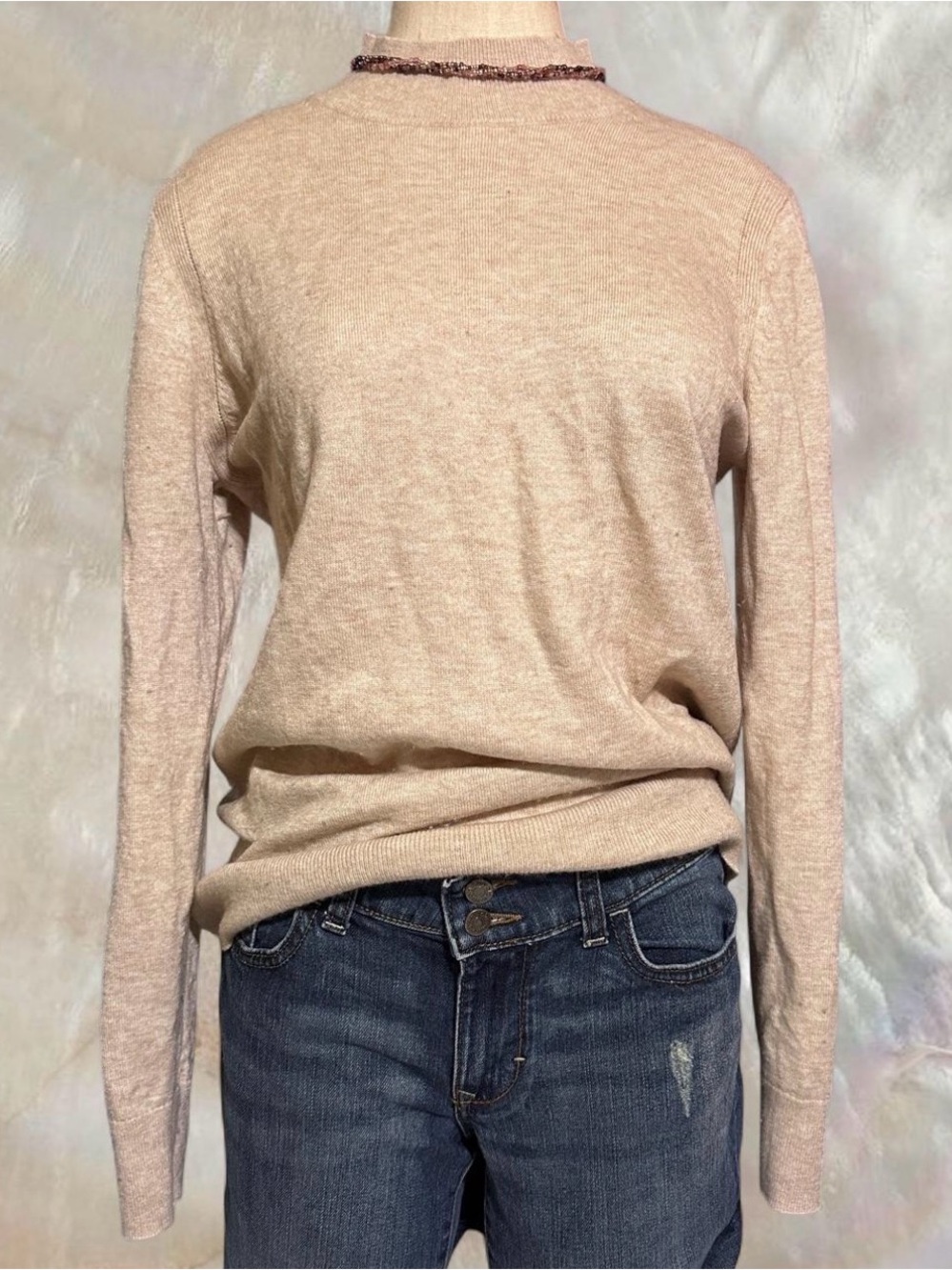 Banana Republic Cream Wool Blend Mock Crewneck Sweater